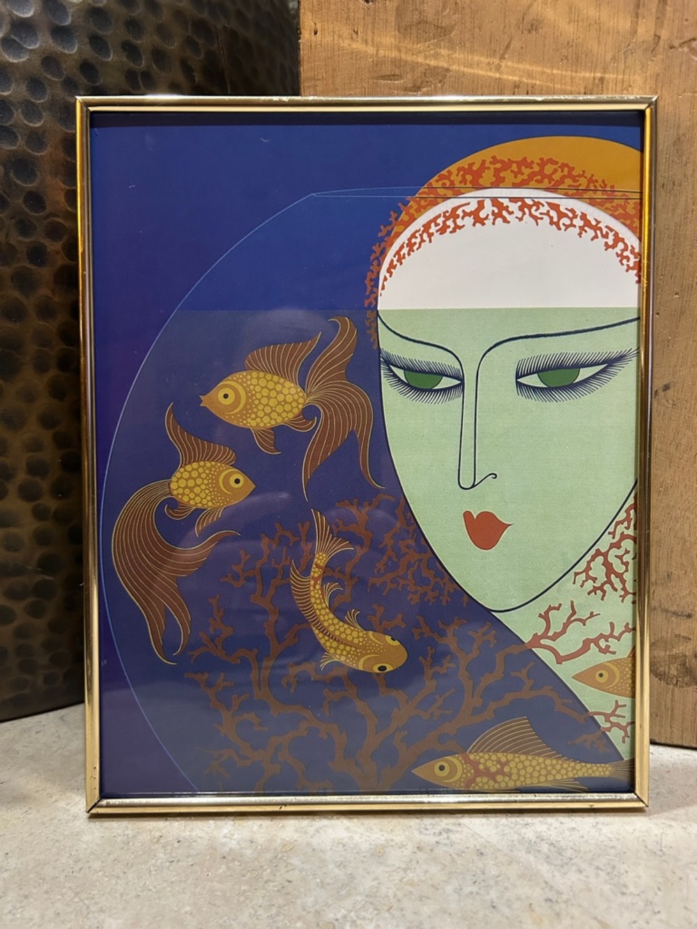ERTE Vintage Book Print- “Fish Bowl” Framed Art